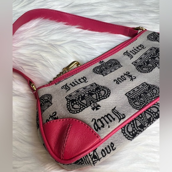 Vintage Juicy Couture Shoulder Bag Pink Leather and Canvas 2004-2006 P&G - Picture 6 of 15